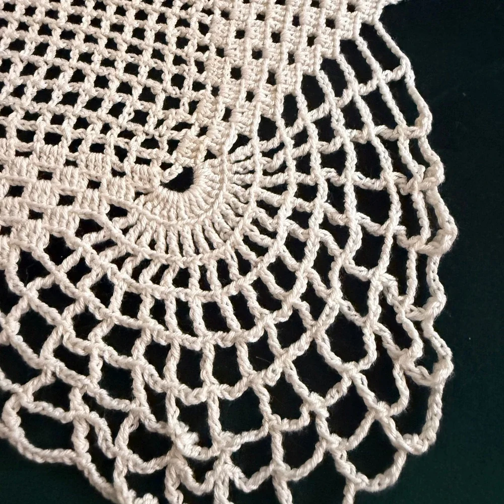 Vintage Handmade Crochet Doily Cream Off‎ White Scalloped Edge Rectangle 17x12